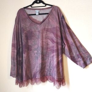 4X Catherines lightweight floral and lace sweater